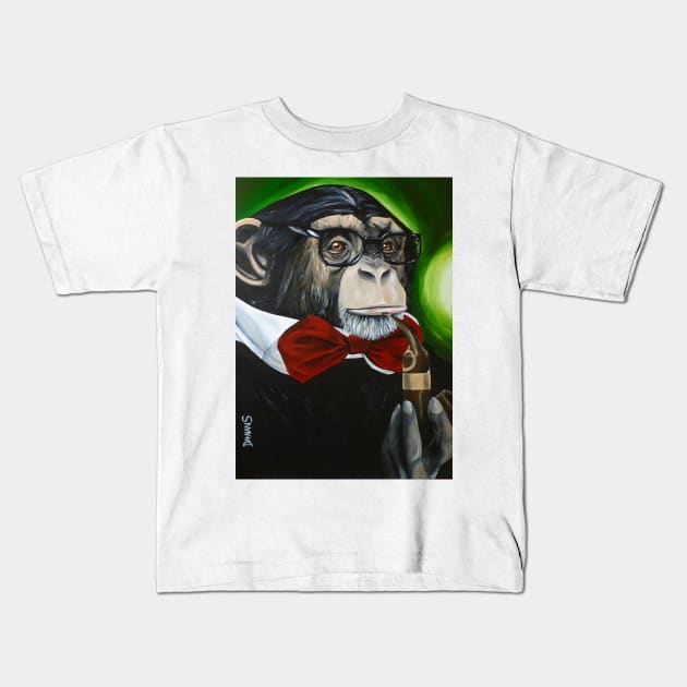 funny painting of monkey, professor chimpo, animal art, surrealism painting Kids T-Shirt by DamiansART